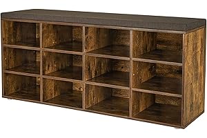 VASAGLE Shoe Bench, Storage Bench with Padded Seat, with Cushion, 12 Compartments, Adjustable Shelves, for Living Room, Hallway, 30.3 x 104 x 48 cm, Rustic Brown LHS012B01