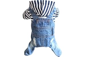 SUNDAYLIKELIFE Haustier-Kleidung Hunde-Jeansjacke Stripe Weste Katze Jeansjacke kühles Blau, Denim-Mantel für kleine, mittelgroße Hunde, Revers, Westen, klassischer Overall, Welpen, Blaue Vintage-Kleidung (M, Blau)