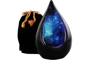 URNS OF DIGNITY Everlasting Urne in Tropfenform, Urne für menschliche Asche, Erwachsene-Urne für Beerdigung, Beerdigung, Kolumbarium oder Zuhause, 500 cm, mit Samtbeutel (Schwarz/Lila)