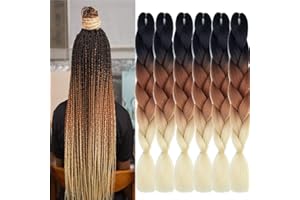 FANWYFYU Extension per capelli enormi intrecciati, 24inch6 pezzi di estensione dei capelli intrecciati Jumbo sintetici Ombre Trecce di scatola africane ad alta temperatura (Nero-Marrone-Biondo)