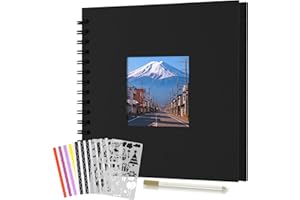 Boic Álbum de Fotos 21x21cm Scrapbook con Ventana, DIY Espiral Álbum de Recortes para Pegar y Escribir 40 Páginas, Regalos de Boda Aniversario Cumpleanos (Negro)