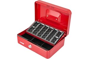 HMF Cassetta portavalori con chiusura a chiave e scheda contamonete | cassetta porta soldi | 25 x 18 x 9 cm | Rosso