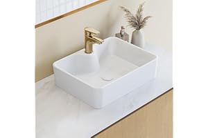 HOROW Lavabo da appoggio rettangolare 48 x 37 x 13 cm – Lavabo in ceramica bianca con foro per rubinetto per bagno piccolo WC degli ospiti – facile da pulire, salvaspazio, moderno