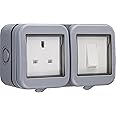 BG Electrical Outdoor Single Unswitched Power Wall Plug Socket and Single Wall Switch Combo, Weatherproof, 13A, IP55 Rated, WPB21