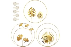 ZWPARTS Sculture murali decorative in ferro 3 pezzi, decorazione da parete 3D in metallo con foglie rotonde, statuetta da parete natura gingko biloba arte ornamento appeso per soggiorno camera da letto