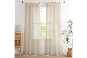 PONY DANCE Tende Trasparenti per Soggiorno 2 Pezzi L 140 x A 245 cm Voile Curtains con Fettuccia per Salotto Filtraggio Luce Morbida Tende Camera da Letto, Cachi