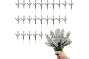 DINGFENG DINGFDENG 24 ramas de abeto artificiales con efecto nieve – Decoración realista de invierno para Navidad, coronas de nieve, guirnaldas – resistente a las heladas hasta -30 °C (efecto nieve permanente)