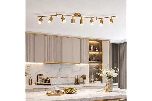 Bojim Takspot Guld 8 Ljuskällor, Svängbar Taklampa med GU10 Spotlights, LED Takbelysning för Kök och Sovrum, Modern Spotlampa, Utan Ljuskälla
