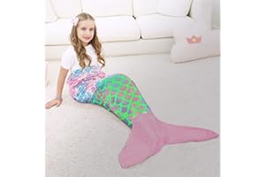 WERNNSAI Meerjungfrau Schwanzdecke - Tragbare Meerjungfrau Im Dunkeln Leuchtende Decke für Mädchen Weicher Flanell Meerjungfrauen Flosse Decke für Kinder Geburtstag Weihnachten Geschenk
