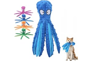 EHOTER Whiskerspot - Polpo giocattolo interattivo per cani, senza imbottitura, con carta stropicciata, ecologico, per la pulizia dei denti dei cani, durevole, per cuccioli (blu)