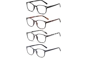 JM Reading Glasses Women with Spring Hinge 4 Pack, Lightweight Quality Vintage Readers Colorful Square Glasses for Ladies Magnifying