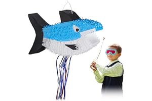 Relaxdays Pignatta a Forma di Squalo, da Appendere, per Bambini, per Bimbe e Bimbi Feste Compleanno, da Riempire, Blu