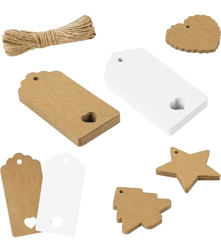 GIVBRO 100 Etichette Regalo In Carta Kraft Quadrate 5,5 Cm Con Cordino E Spago Di Iuta 30 M - Perfette Per Bomboniere, Natale E Artigianato