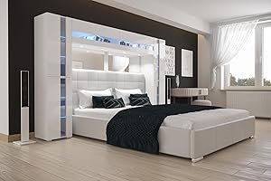 Furnitech Panama 14 Schlafzimmer Komplett Doppelbett Schlafzimmer-Set Bett LED (LED RGB (16 Farben), SP14-21W-HG1-1B 160)