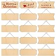 15 Pieces Unfinished Hanging Wood Sign Blank Hanging Decorative Wood Plaque Wooden Slices Banners with Ropes for Christmas Ornament DIY Home Crafts Supplies