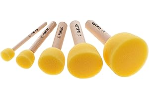 NAKLEO Lot de 5 Pinceau Mousse Peinture, Pinceau Pochoir Set 10-20-25-40-50 mm, Poignée en Bois Éponge Peinture, Artisanale, Pochoir, Art, Cire, Craie, Acrylique