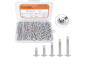 Nivithi SR42S 410 M4.2 mm Vis Autoforeuse Métal–Vis Autoforeuse Inox–Vis Autoperforante Cruciforme Tête Ronde–Vis en Acier Inoxydable pour Bois,Tôle et Plastique–Polyvalentes et Durables
