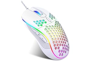 JYCSTE Kabelgebundene Gaming Maus, RGB-Hintergrundbeleuchtung und 7200 einstellbare DPI, ergonomische und leichte USB-Computermaus mit hochpräzisem Sensor für Windows PC & Laptop-Gamer (Weiß)