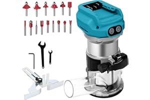 LUOLETY Défonceuse compacte sans fil pour Makita 18 V, 800 W sans balais pour le travail du bois, moteur sans balais 30 000 tr/min avec 15 mèches de défonceuse à tige de 1/3"