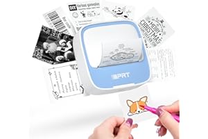 iDPRT Mini Portable Sticker Printer, Bluetooth Thermal Printer for Study Notes Pictures DIY, Study Notes, Photos (Blue)