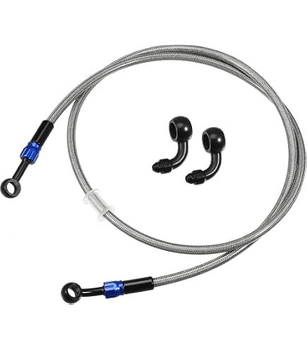 A ABSOPRO Kit Durite Frein Moto AN3 180 Cm Argenté – 28° + 90° Raccords, Haute Performance
