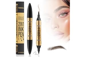 MEGIAEXIST Augenbrauenstift Härchenzeichnung, 2-in-1 3D Augenbrauenstift Wasserfest Microblading Augenbrauenstift Magischer Augenbrauenstift mit 4 Gabelspitze und Natürliche Augenbrauenformung (Dunkelbraun)