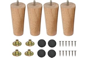 LCOUACEO Möbelfüße Holz Tischbeine 4 Stück Konisch Möbelbeine Ersatz 12cm Sofafüße Holzbeine für Möbel Schrank Beine Schrankfüße mit Montageplatte Gummipads für Tisch Sofa Bett Schrank Couch