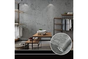 Bai You Mei wasserdichte Betonoptik Selbstklebende Tapete 10 * 0.6M Retro stil Vintage Tapete Dekorativ Wallpaper Wandbelag Wandaufkleber Rolle für Schlafzimmer Wohnzimmer Küchen Badezimmer Cafe Grau