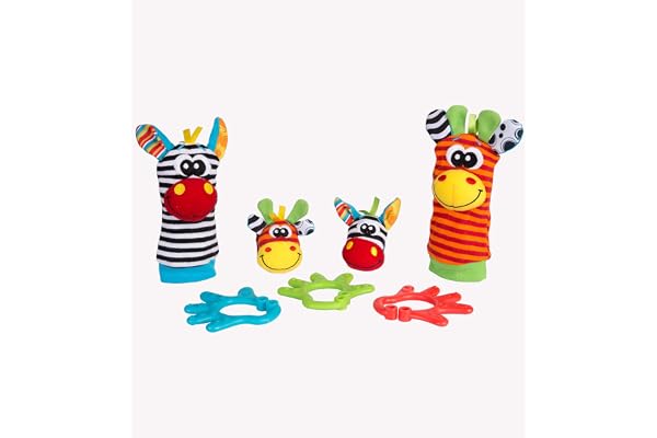 Playgro Coffret Cadeau Amis de la Jungle, 7 Pièces, Avec Hochets pour les Mains et les Chevilles, Dès 0 Mois, Multicolore, 40190