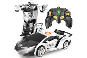 Britik Spielzeug für 3-8 Jahre Mädchen Junge: Transformator Ferngesteuertes Polizeiauto Spielzeug für Kinder Geschenk für Junge 3 4 5 6 7 8 9 10 Jahre RC Auto Roboter 360°Drehung 2,4Ghz Fernbedienung