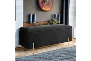Harveys Living Ottoman Storage Box - Engineered Wood Luxurious Plain Plush Velvet Ottoman Storage Bench (Black, Plain)