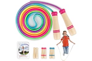 PALECLOUDS Springseil Kinder, Verstellbare Seilspringen für Fitness, 250CM Jump Rope Kinder mit Holzgriff und Regenbogen-Springseil, Skipping Rope Kids für Jungen und Mädchen 4 5 6 7 8 9 10 jahre