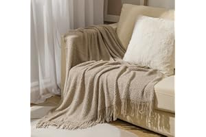 Hayisugal Wohndecke Weich Strick Wolldecke Quaste Boho Decke Kuscheldecke Sofadecke überwurf Decke für Couch Bett Sofa Stuhl, Khaki, 130 x 200cm