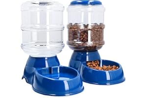 Navaris Automatyczny Dozownik Karmy dla Zwierząt Domowych, 3,8 l, Na Zewnątrz, Podajnik Karmy i Wody, Butelki dla Psów, Kotów, Szczeniaków, Kociąt, Zestaw 2 Szt., Ciemnoniebieski