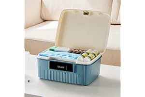 LIKEUDO 20 * 25 * 10cm Lockable Medicine Organizer Box First Aid Health Emergency Storage Box Large Capacity Medicine Storage Bins with Combination Locks(Blue)