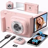 Digital Camera with WiFi, Compact Detachable 2-in-1 POV Camera for Vlogging and Travel with Flip Screen for Selfies Rose