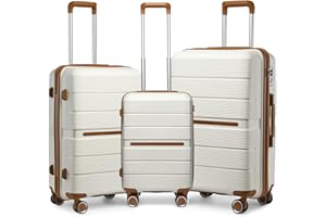 British Traveller Set di Valigie Rigide 3 Pezzi Trolley PP Leggero con TSA Lucchetto (55/65/76cm, Bianco)