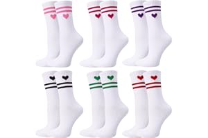 Utensilsto 6 Paar Herz Tennissocken für Damen Sportsocken Damen 39-42 Weiß Socken mit Streifen Herz Laufsocken Tennis Sport Socken mit Streifen Crew Socks Arbeitssocken