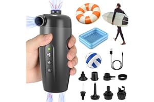 Ambesty Pompe à Air Électrique 15PSI, Gonfleur Électrique Rechargeable avec 7 Buses d'air et Adaptateur,Gonfleur Dégonfleur Rapide 2 en 1 pour Bateau Pneumatique/Kayak/Matelas Camping/Pataugeoire
