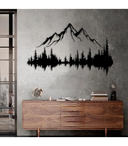 Décoration Murale Métal Silhouette Forêt Et Montagne NORTH KAISER - Blanc, Dimensions 75x28,75 Cm