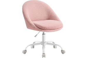 SONGMICS Sedia da Studio, Sedia Girevole di Peluche e PU, Poltrona da Scrivania Imbottita in Gommapiuma Regolabile in Altezza, Studio, Camera da Letto, Rosa Pastello OBG020R03