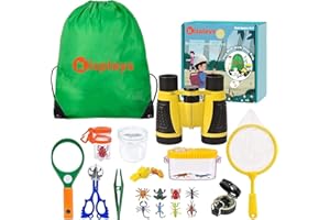 Kizplays® Forscherset für Kinder, Fernglas für Kids 22-teiliges Entdecker Set mit Insektenfänger, Kompass, Becherlupen, Mikroskop Camping, Abenteuer Geschenk Outdoor Spielzeug ab 3 4 5 6 7 8 9 Jahre