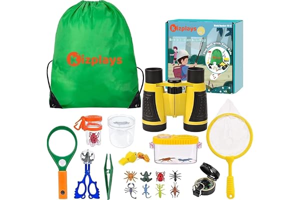 Ensemble Explorateur Extérieur Jouets, Jumelles pour Enfants Ensemble Explorateur Aventurier pour Enfants 22 Pièces avec Pince à épiler Attrape-Insectes Boussole Loupe Cadeau Paques Enfant