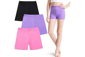 JinBei Shorts Cycliste pour Filles, Enfants Coton Pantalons Courts, Lot de 3, Été Respirant Sport Leggings Court Extensible Confortables Danse Pantalon, Short sous Robe pour 5-14 Ans