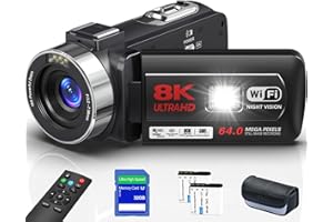 Delmodes Camcorder 8K 64MP 18X Digital Zoom WIFI Video Camera for YouTube 3.0 Inch UHD Touchscreen IR Night Vision Vlogging Camera with 32GB SD Card, Remote Control and Two Batteries