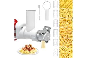 Assiduous Nudelaufsatz für Kitchenaid Standmixer,Nudelroller Aufsatz mit 6 auswechselbare Pastaeinsätze, Spaghetti und Fettuccine Küchenhelfer-Aufsätze für Mixer, Kunststoff, Weiß