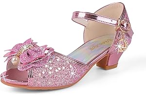 EDOSIR Zapatos de Vestir Niñas Brillo Brillando Sandalias de Fiesta Niños Tacones Bajos Zapatos de Princesa Bowknot Zapatos Mary Jane Pequeñas Zapatos de Baile Ceremonia