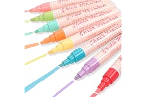 APOGO Chalk Pens for Blackboards Paint, Chalkboard, Window & Non Porous Surfaces, Liquid Chalk Pens with Reversible 6mm Fine Bullet or Chisel Tip Wipeable Chalk Markers-8 Colours