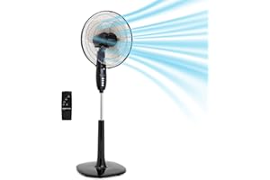 Amazon Basics Ventilador de Pie 40 cm con Mando a Distancia, para Dormitorio, Salón, Oficina, 3 Velocidades, 3 Modos, Temporizador, Aspas de Doble Capa, Altura Ajustable,Cabezal Inclinable, 60W, Negro
