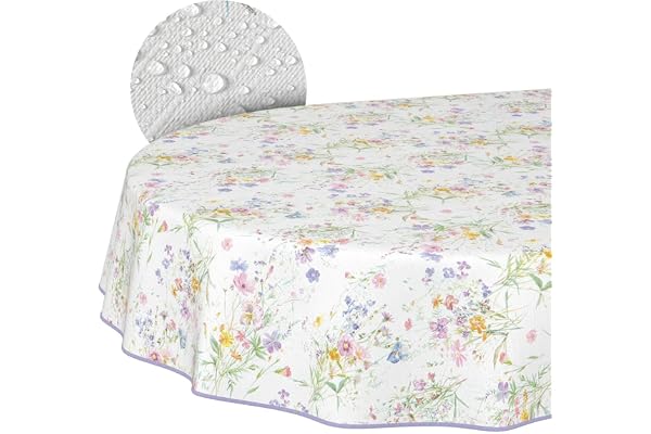 Nappe en toile cirée lavable, facile d'entretien, imperméable, effet lotus, pour l'extérieur, le printemps, la table de jardin, ovale, 260 x 140 cm, avec ourlet (bordée)